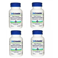 Life Extension High Potency Optimized Folate L-Methylfolate 5000 Mcg 30 Vegetarian Tablets - 4-Pak